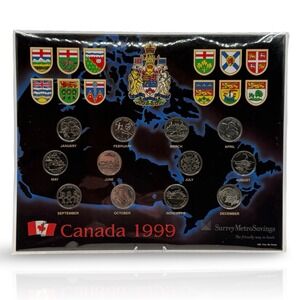 1999 Canada 12 Quarter Millennium Surrey Metro Savings Set 10" Map Board Vintage